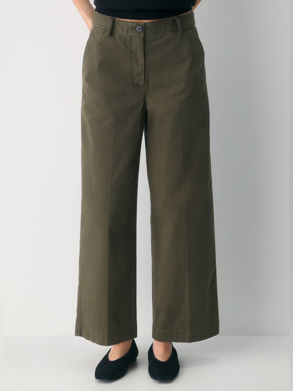 ARITZIA WILFRED CHINO RELAXED HI-RISE WIDE PANT In washed dark olive